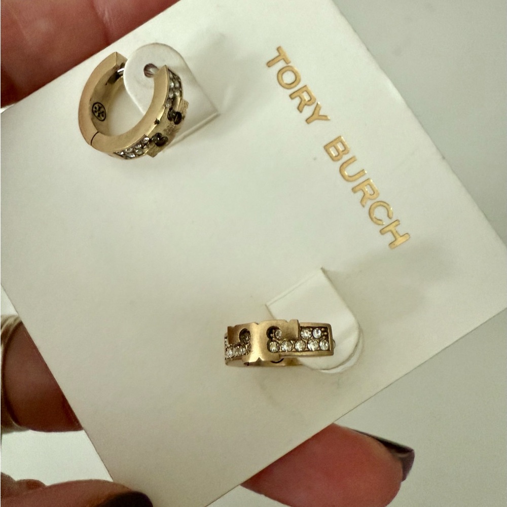 NWT Tory Burch Gold and Silver Crystal Earrings
Kira Huggie Hoop Earrings